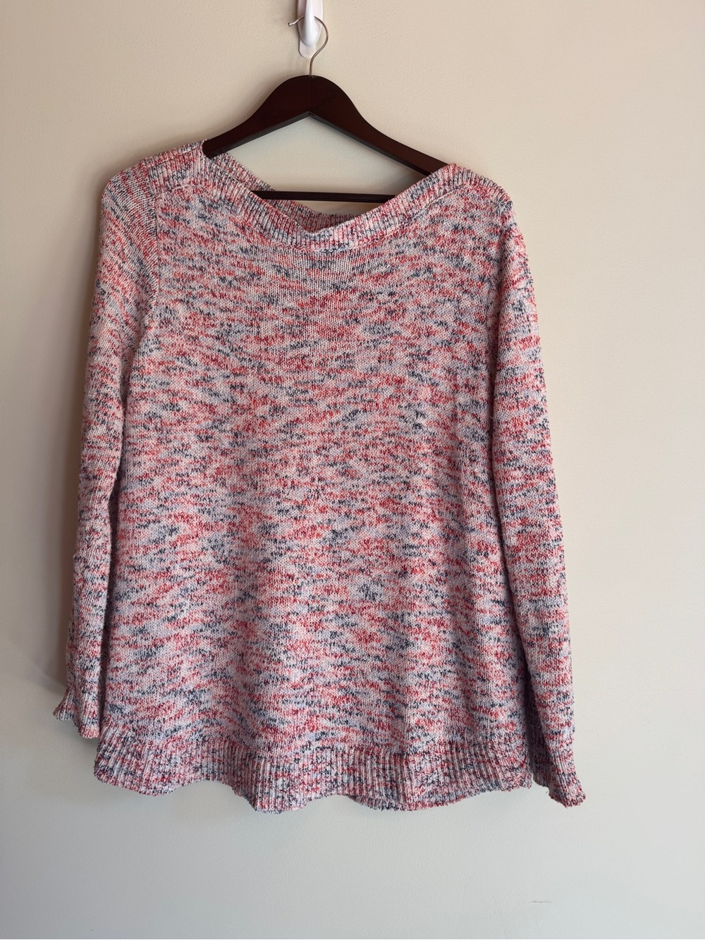 LOFT Marled Pink and Cream Crewneck Sweater